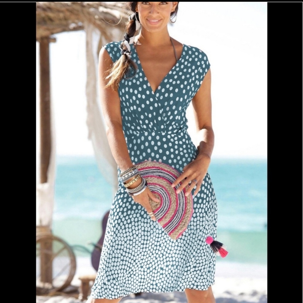 Teal Polka-dot Midi Dress